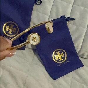 Tory Burch Gold Bangle with Cream Accents